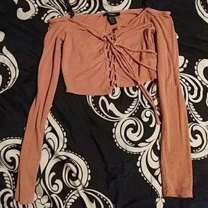 Off shoulder lace up crop top